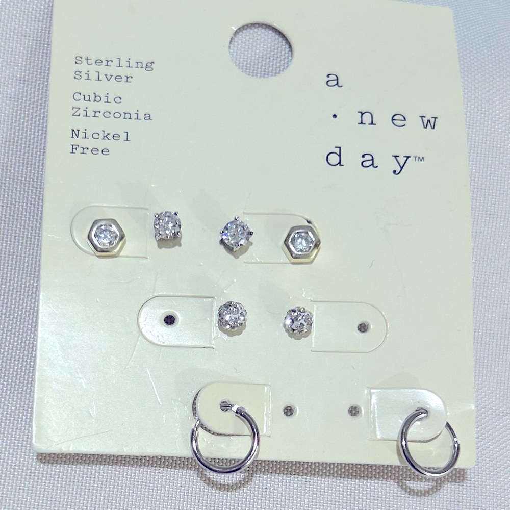 A New Day Sterling Silver,Cubic Zirconia Nickel Free Earrings NWT